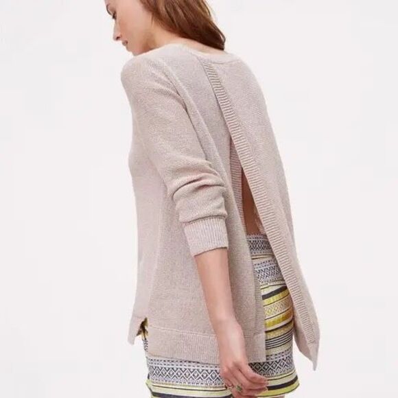 Loft Split Open Back Sweater Cream Size Medium - Picture 1 of 5